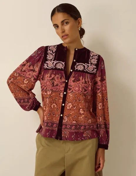 Monsoon Cotton Rich Printed V Neck Shirt