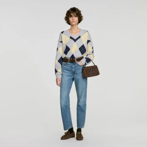 SANDRO Rhinestone Argyle jumper
