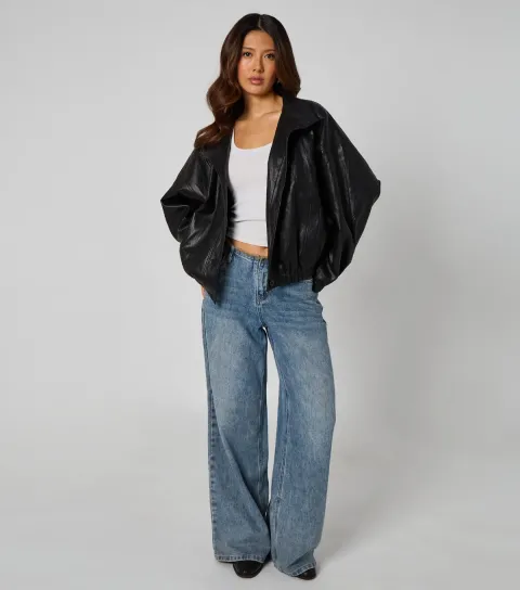 Urban Bliss Women's Black Faux Leather Oversized Jacket