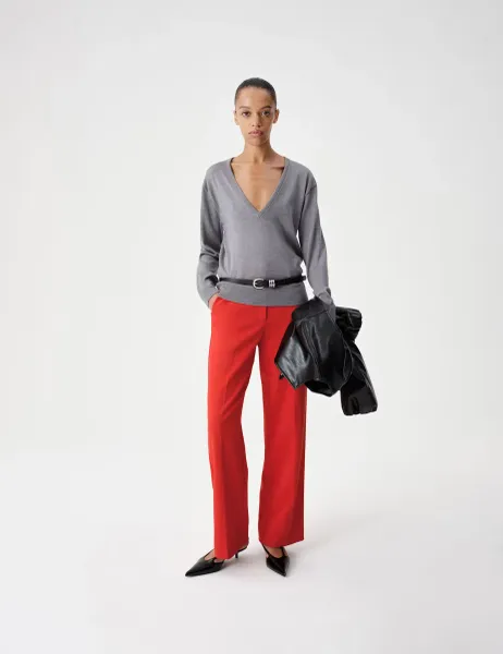Marks & Spencer Twill Straight Leg Trousers Red