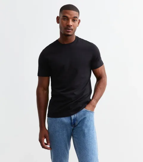 Men's Black Cotton Crew Neck T-Shirt