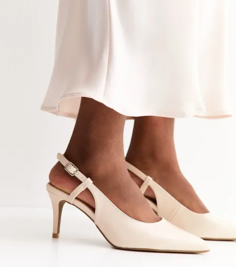 New Look Women's Wide Fit Off White Patent Faux Leather Slingback Court Shoes