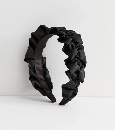 New Look Black Ruffle Satin Headband