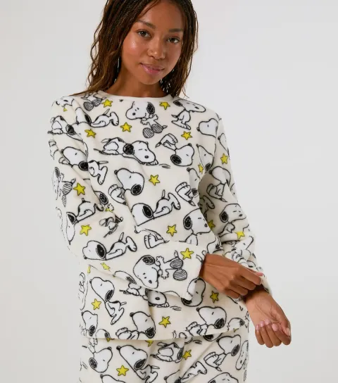 Women's White Snoopy Star Fleece Twosie Set