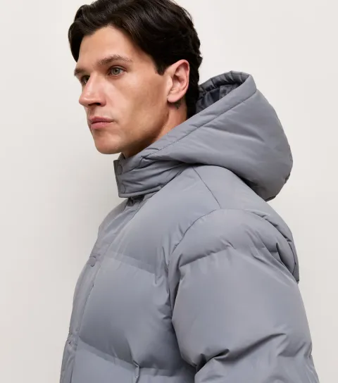 Men's Light Grey Hooded Heatseal Puffer Jacket