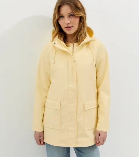 New Look Women's Light Yellow Shower Resistant Drawstring Hood Rain Anorak