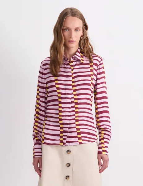 Sportscraft Striped Collared Blouse Orange