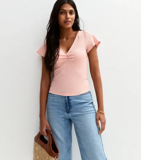 Women's Pink Ruched Crinkled Top