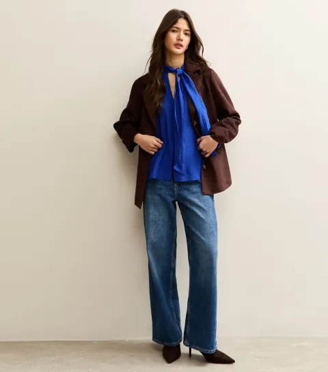 Women's Bright Blue Pussybow Neck Blouse