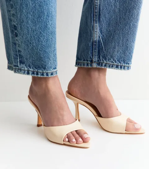 Women's Truffle Off White Faux Leather Stiletto Mules