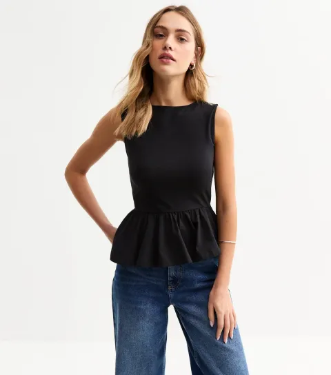 Women's Black Peplum Hem Vest
