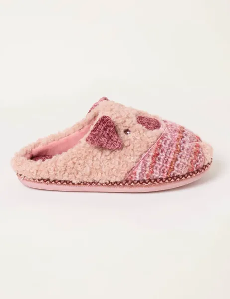 FatFace Pig Mule Slippers Pink Mix