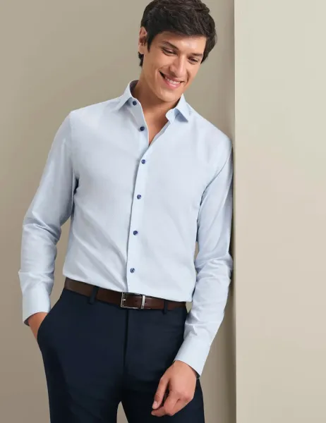 Charles Tyrwhitt Slim Fit Non Iron Pure Cotton Dobby Shirt White