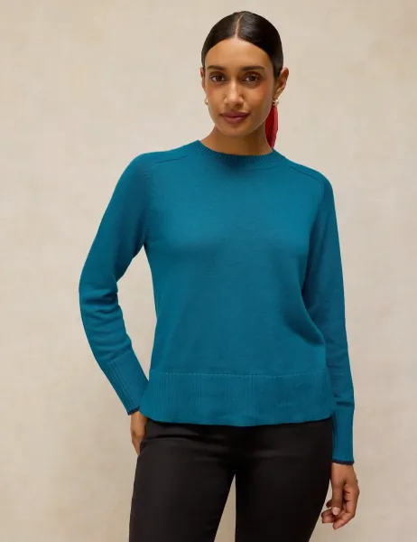 White Stuff Cotton Rich Crew Neck Jumper Teal