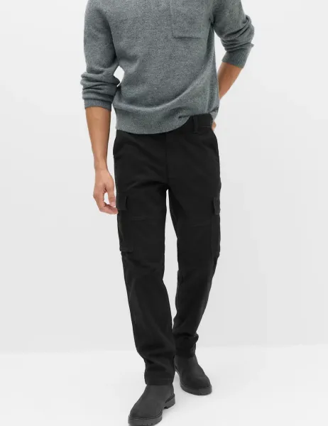 Marks & Spencer Straight Fit Cargo Trousers Black