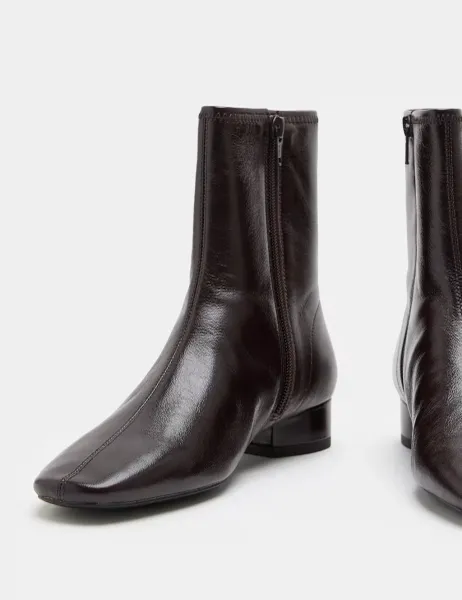 Marks & Spencer Leather Block Heel Chisel Toe Sock Boots Wine