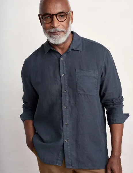 Seasalt Cornwall Regular Fit Pure Linen Shirt Navy