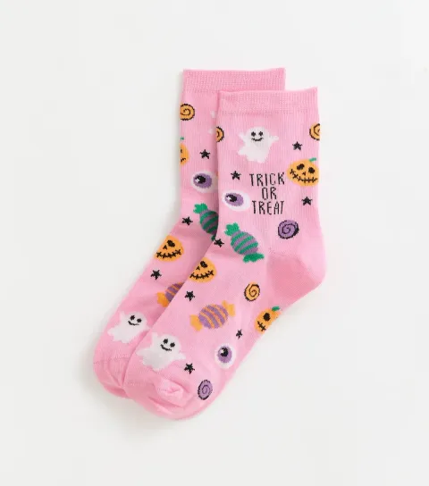 Pink Trick or Treat Halloween Ankle Socks