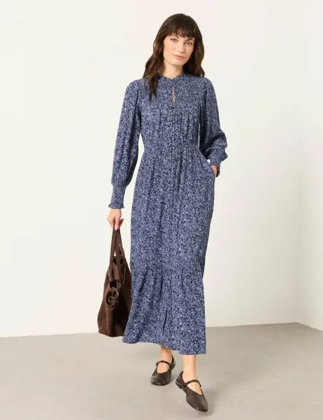 FatFace Two-Tone Floral Maxi Tea Dress Blue Mix