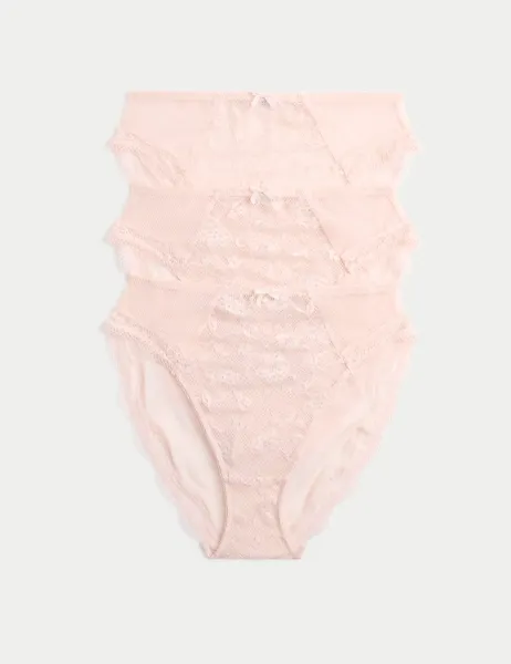 Marks & Spencer 3pk Jasmine Lace High Waisted High Leg Knickers Soft Coral