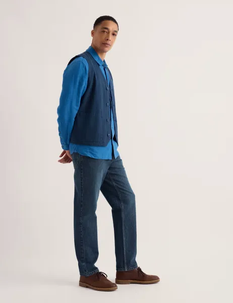 Seasalt Cornwall Linen Rich Herringbone Waistcoat Navy