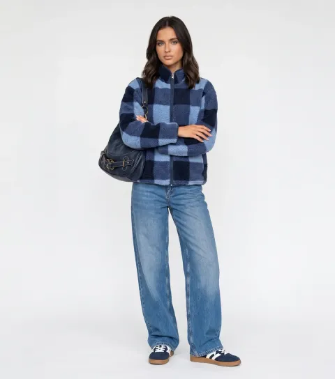 Urban Bliss Women's Navy Checked Borg Texture Jacket