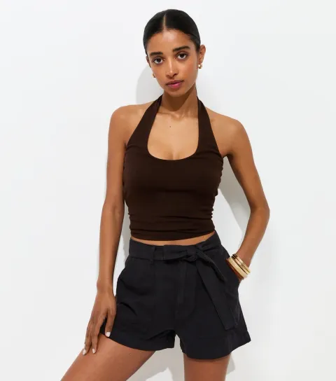 Women's Black Cotton Twill Cargo Shorts