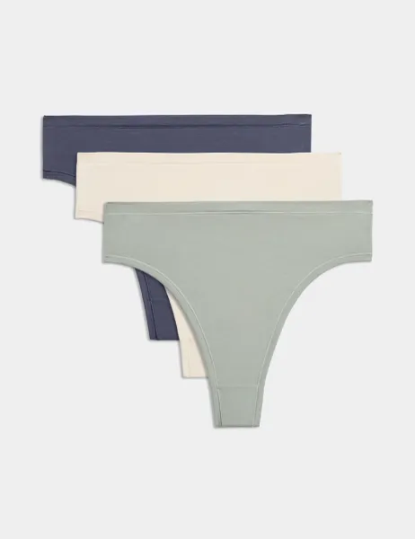 Body by M&S 3pk Flexifit Modal High Waisted Thongs Soft Green