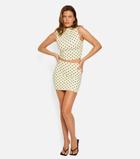 Public Desire Women's Light Yellow Polka Dot High Neck Vest Top