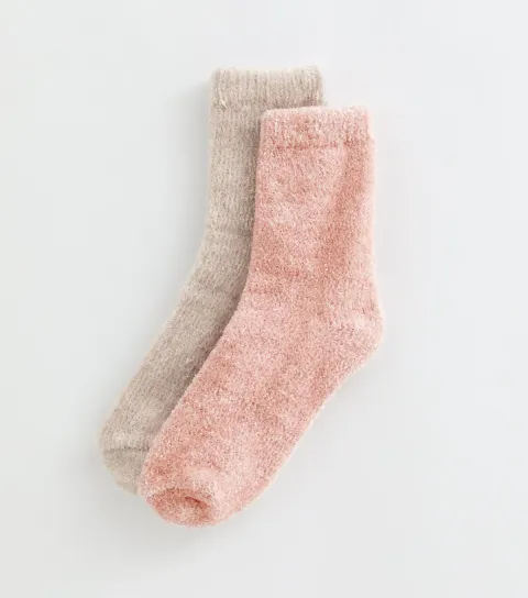 New Look Pack of 2 Pink Glitter Cosy Knit Ankle Socks