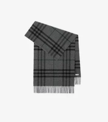 Wide Check Cashmere Scarf in Charcoal grey/vine green