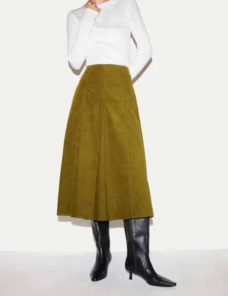Jigsaw Cord Textured Midi A Line Skirt Green