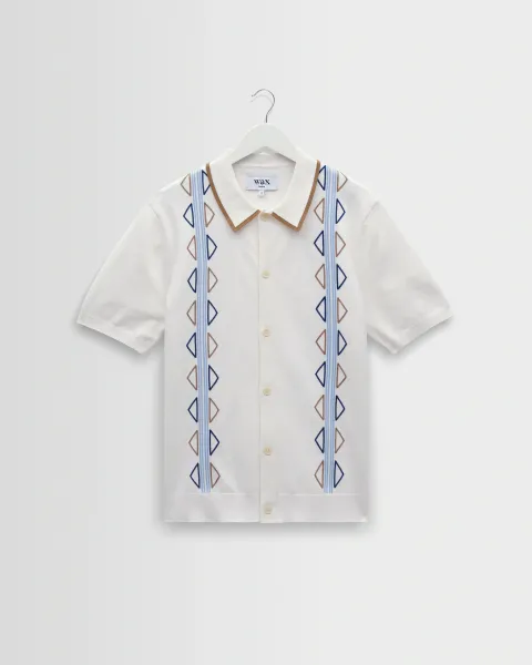 Tellaro - Ecru and Blue Retro Embroidered Shirt