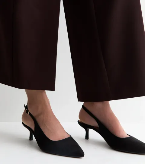 Women's Wide Fit Black Faux Suede Slingback Pumps Vegan