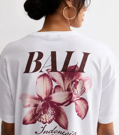 Women's White Cotton Bali Print Oversized T-Shirt