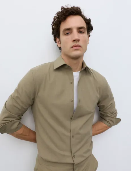 Autograph Performance Slim Fit Shirt with Wool Neutral