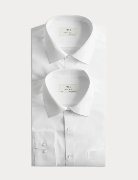 Marks & Spencer 2 Pack Regular Fit Easy Iron Cotton Blend Shirts White