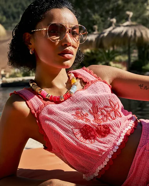 River Island Crochet Cropped Shell Trim Top