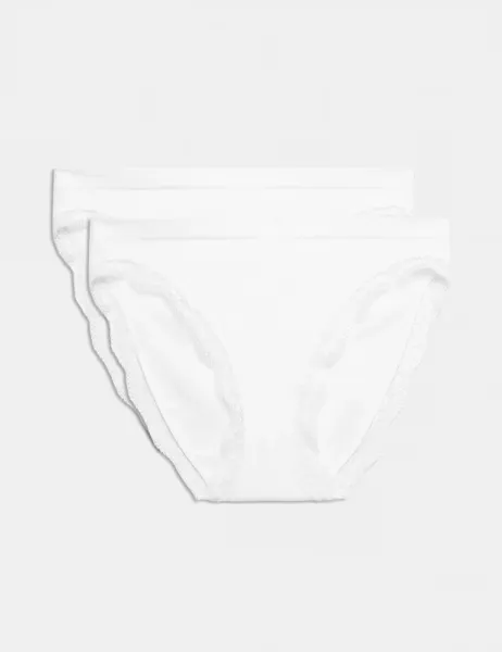 Marks & Spencer 2 Pack Jasmine Lace Seamless High Leg Knickers White