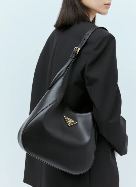 Logo Plaque Leather Shoulder Bag