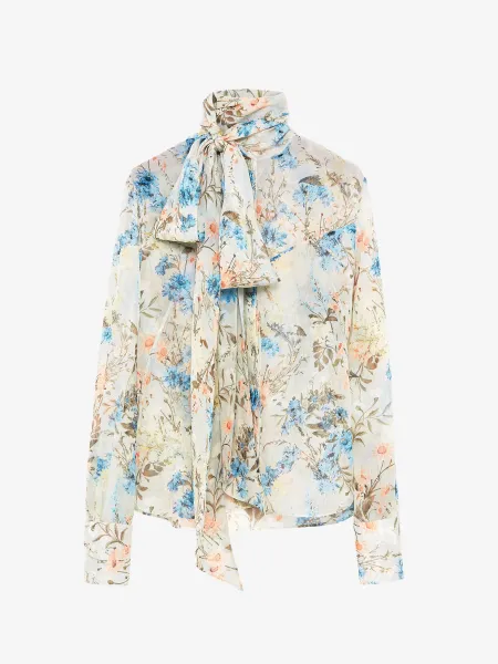 Wallpaper Floral Tie-Neck Shirt