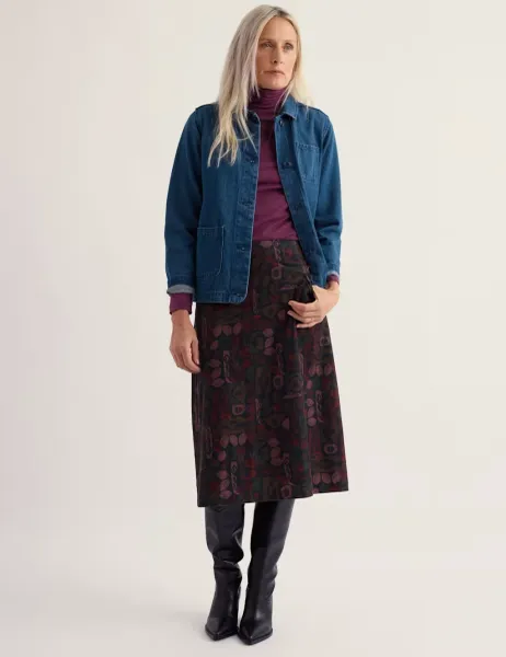 Seasalt Cornwall Corduroy Printed Knee Length A-Line Skirt Multi