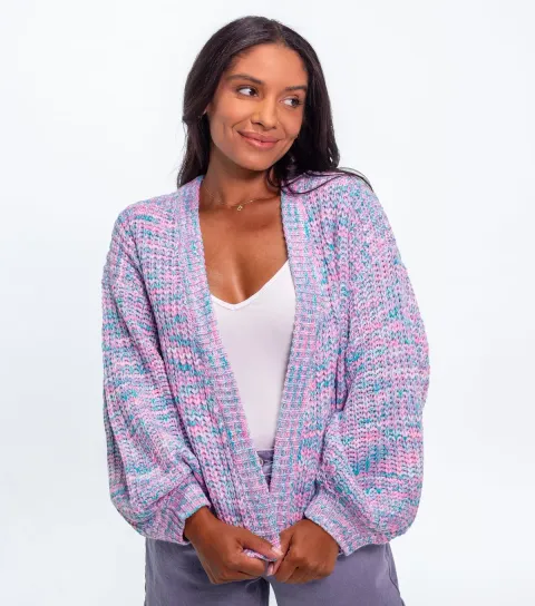 Sunshine Soul Women's Light Purple Ombre Open Front Long Sleeve Cardigan