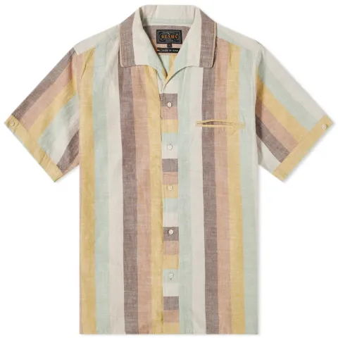 Short Sleeve Italian Collar Stripe Shirt