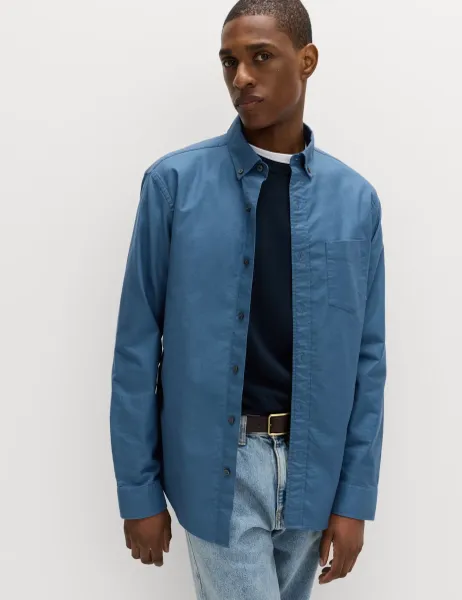Marks & Spencer Slim Fit Ultimate Cotton Rich Stretch Oxford Shirt Blue