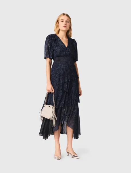 Metallic ruffled midi dress
