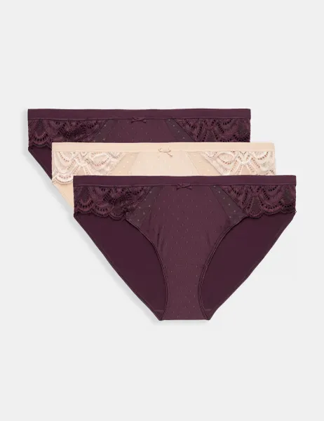 Marks & Spencer 3pk Amelia Lace Bikini Knickers Dark Aubergine
