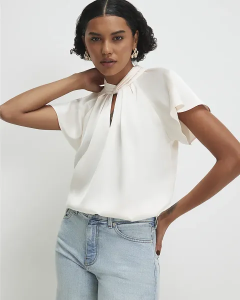 River Island Satin Angel Sleeve Twist Front Top