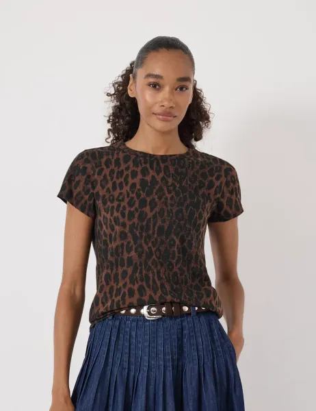 HUSH Pure Cotton Leopard Print Slim Fit Top Multi