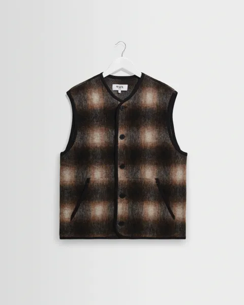 Wax London Gower - Brown and Black Check Wool Gilet